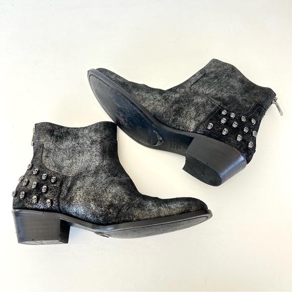 ZADIG & VOLTAIRE Black w Metallic Silver Leather Skull Gothic Ankle Boots Sz 36 - Picture 8 of 15
